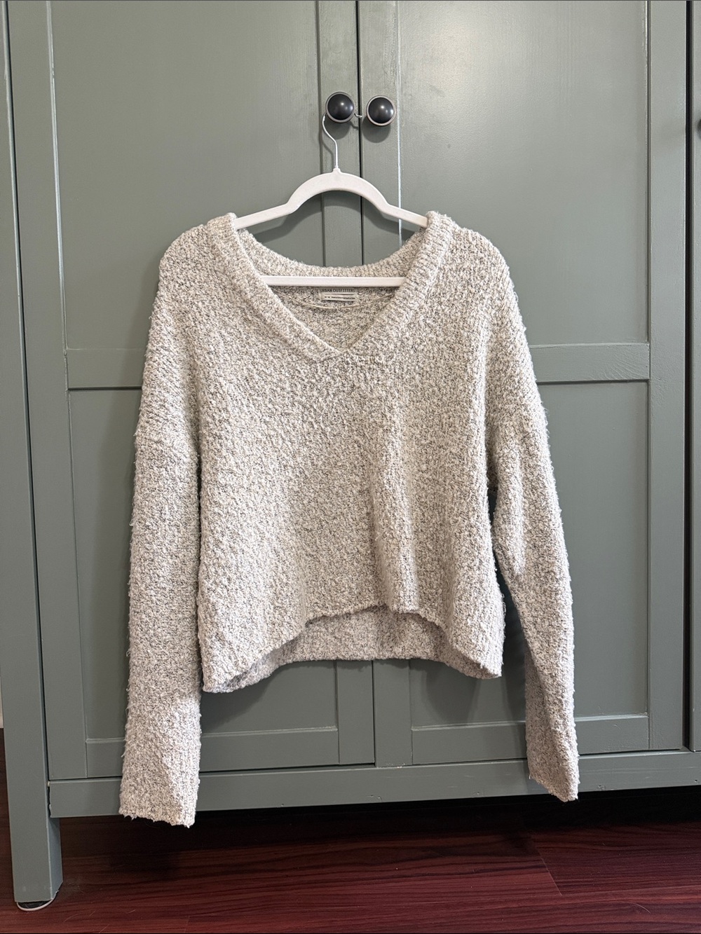Urban Outfitters Cream Bouclé V-Neck Sweater